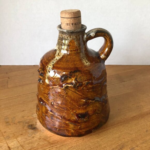 CK Other - Vintage CK Art Pottery Ceramic Brown Moonshine Whiskey Jug 5 2/3" H